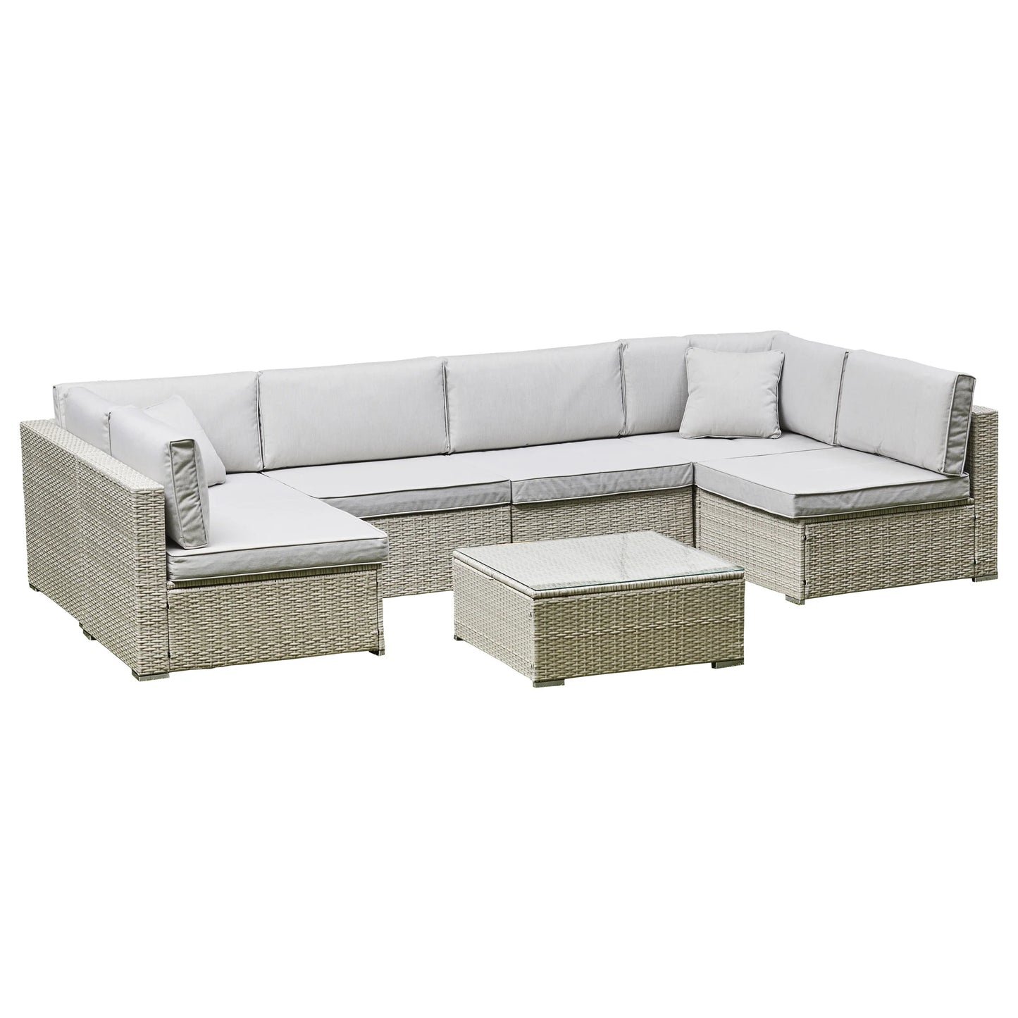 Light Grey Corner Sofa Set with Glass Coffee Table (BW-04-Grey)
