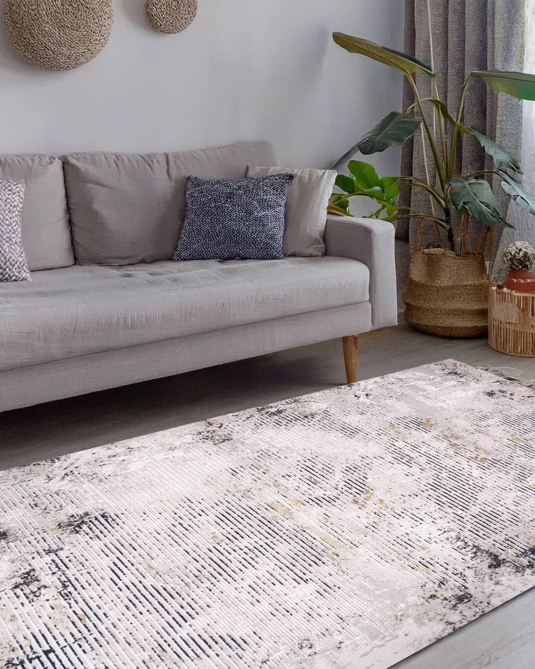 Ruby Weathered Lines Beige and Gold Rug