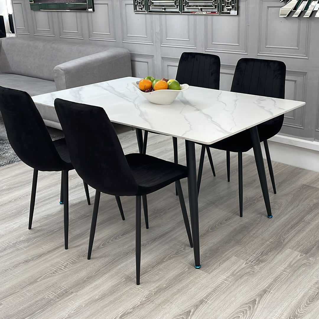 Raven White Marble Effect Dining Table