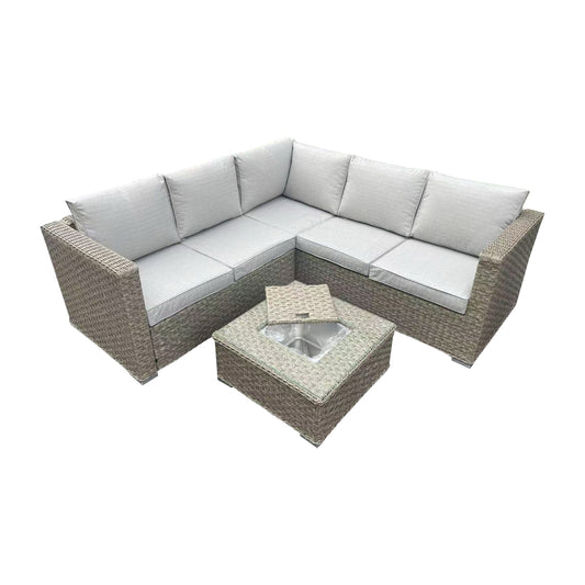 Brown Rattan Corner Sofa Set with Ice Bucket Coffee Table (BW-02-Brown)