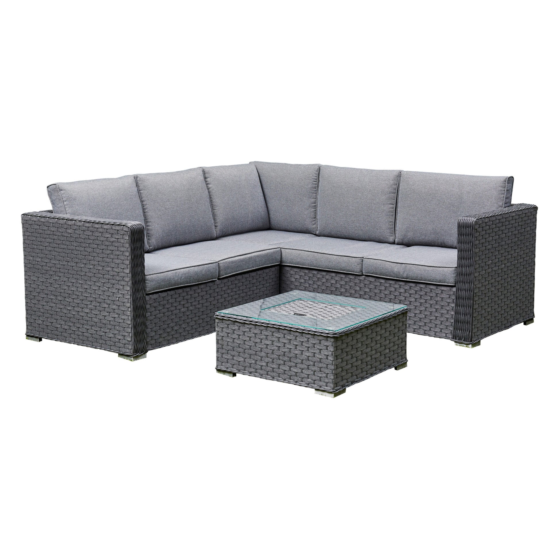 Grey Rattan Corner Sofa Set with Ice Bucket Coffee Table (BW-02-Grey)