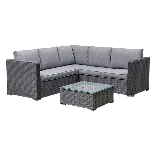 Grey Rattan Corner Sofa Set with Ice Bucket Coffee Table (BW-02-Grey)