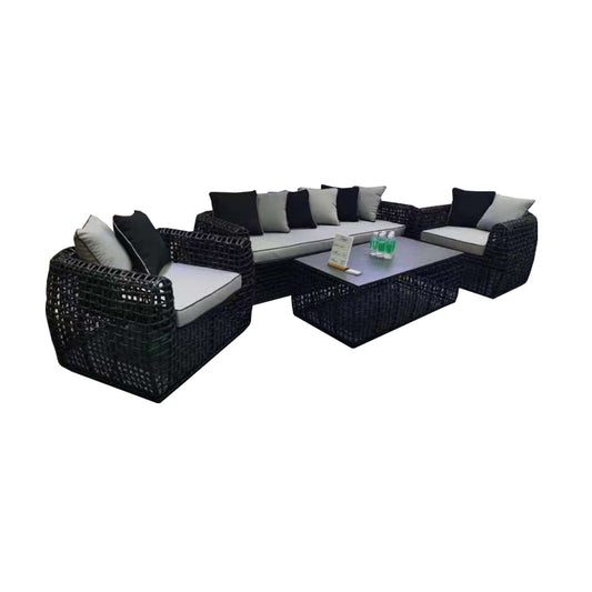 Modern Open Rattan Corner Sofa Set with Ceramic Coffee Table (BW-11-Black)