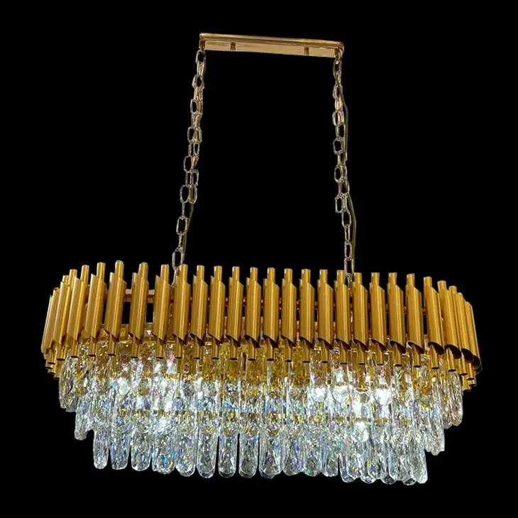 Gold Rectangular Tiered Crystal Chandelier