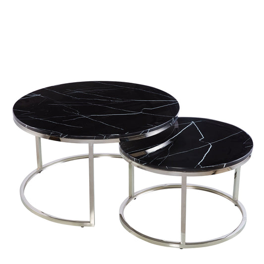 Marble Nest of 2 Tables with Steel Legs