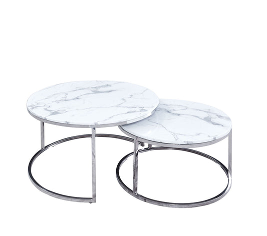 White Marble Nest of Tables with Silver Frame