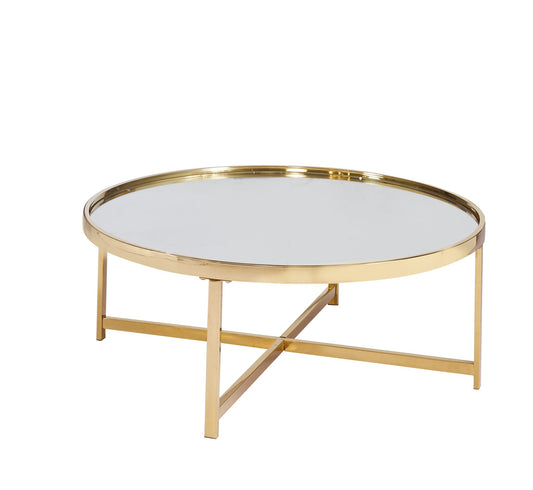 Mirrored Coffee Table with Gold Stainless Steel Frame