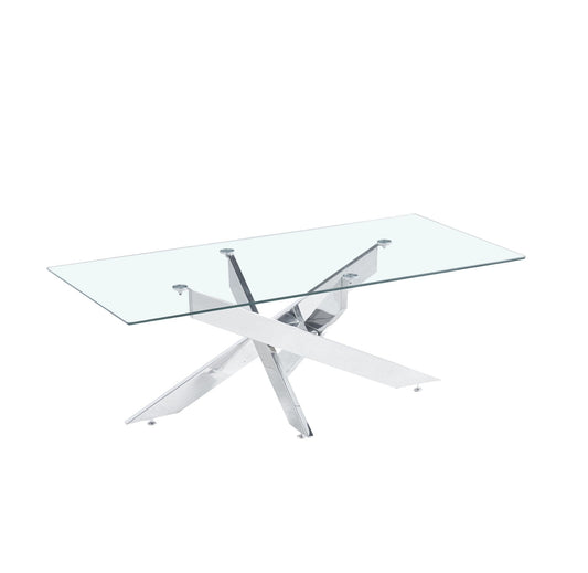 Glass Coffee Table with Silver Stainless Steel Legs