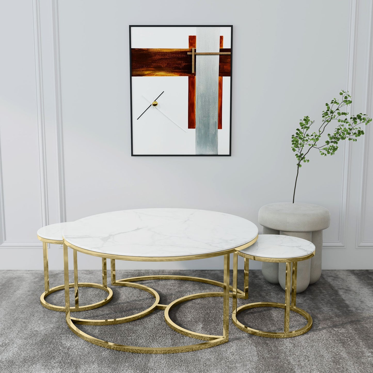 Marble Nest of Tables with Gold Legs