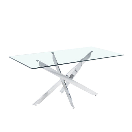 Glass Dining Table with Silver Stainless Steel Legs