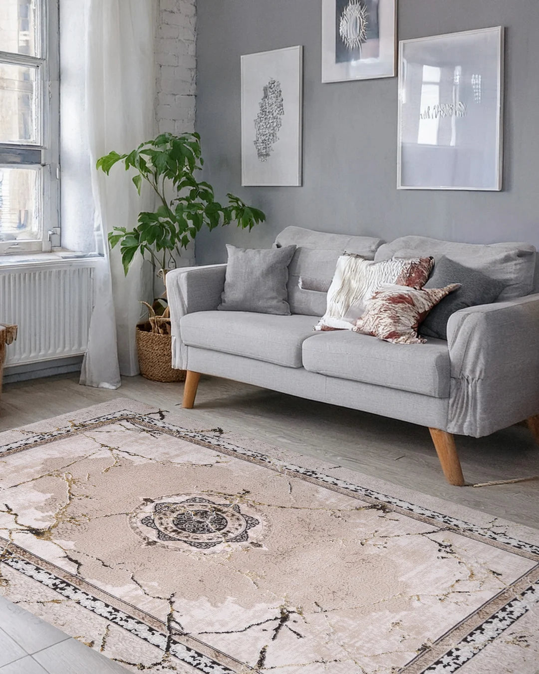 Ruby Marble Cream and Gold Rug