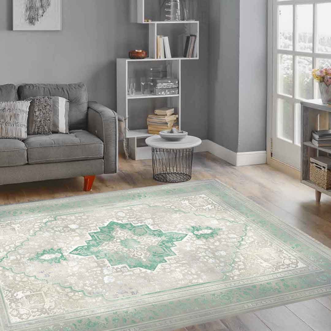Emerald Hirad Beige Green Rug | E-125