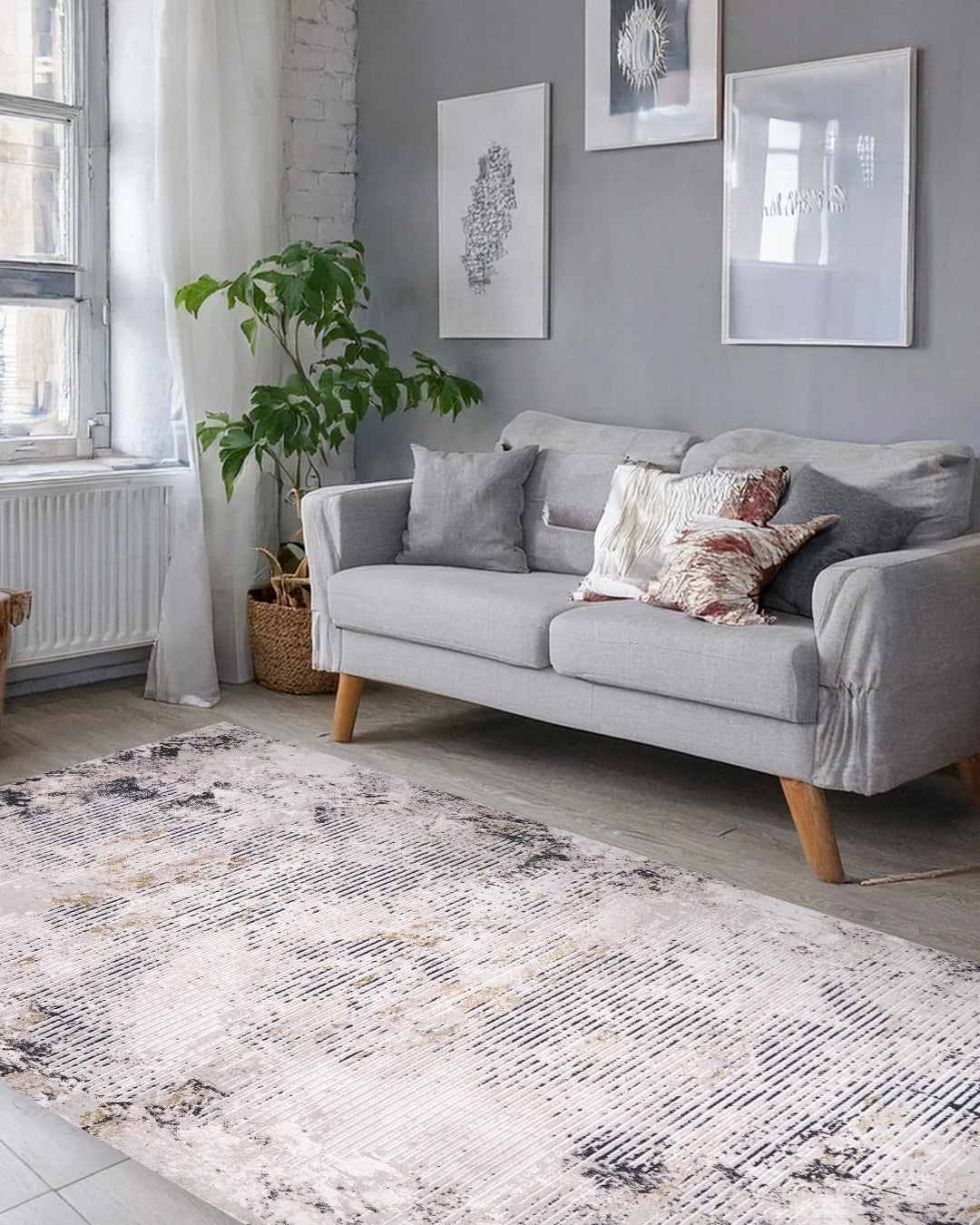 Ruby Weathered Lines Beige and Gold Rug