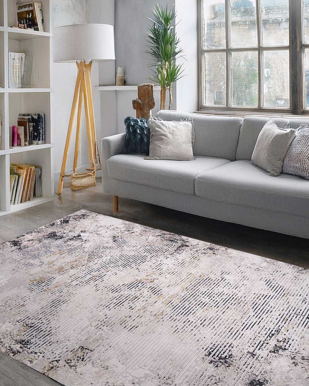 Ruby Weathered Lines Beige and Gold Rug