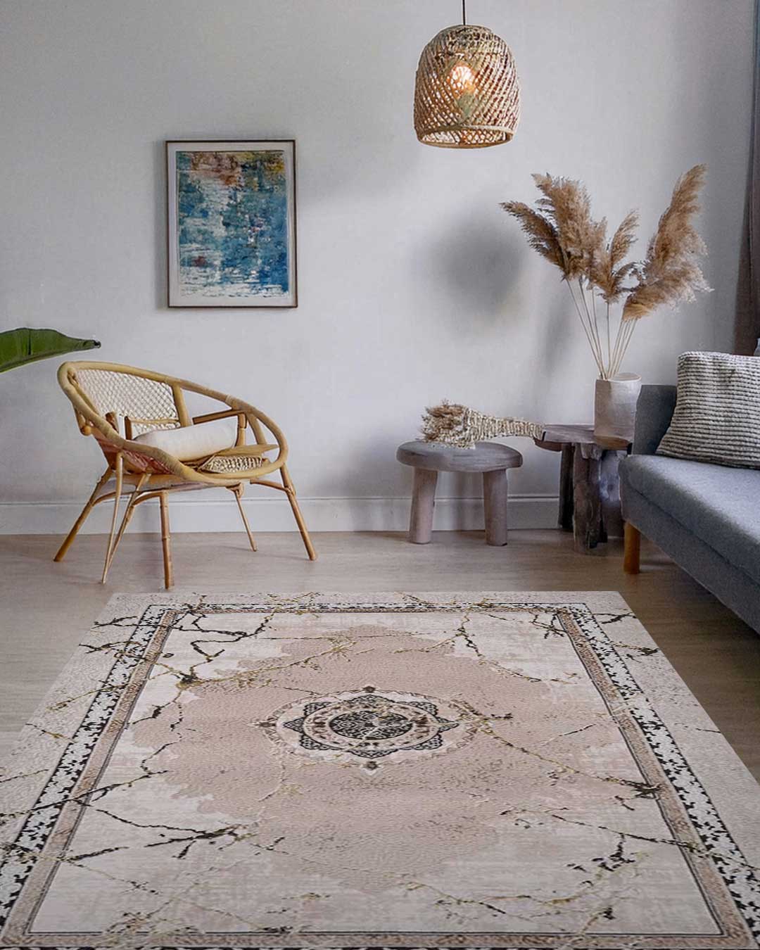 Ruby Marble Cream and Gold Rug