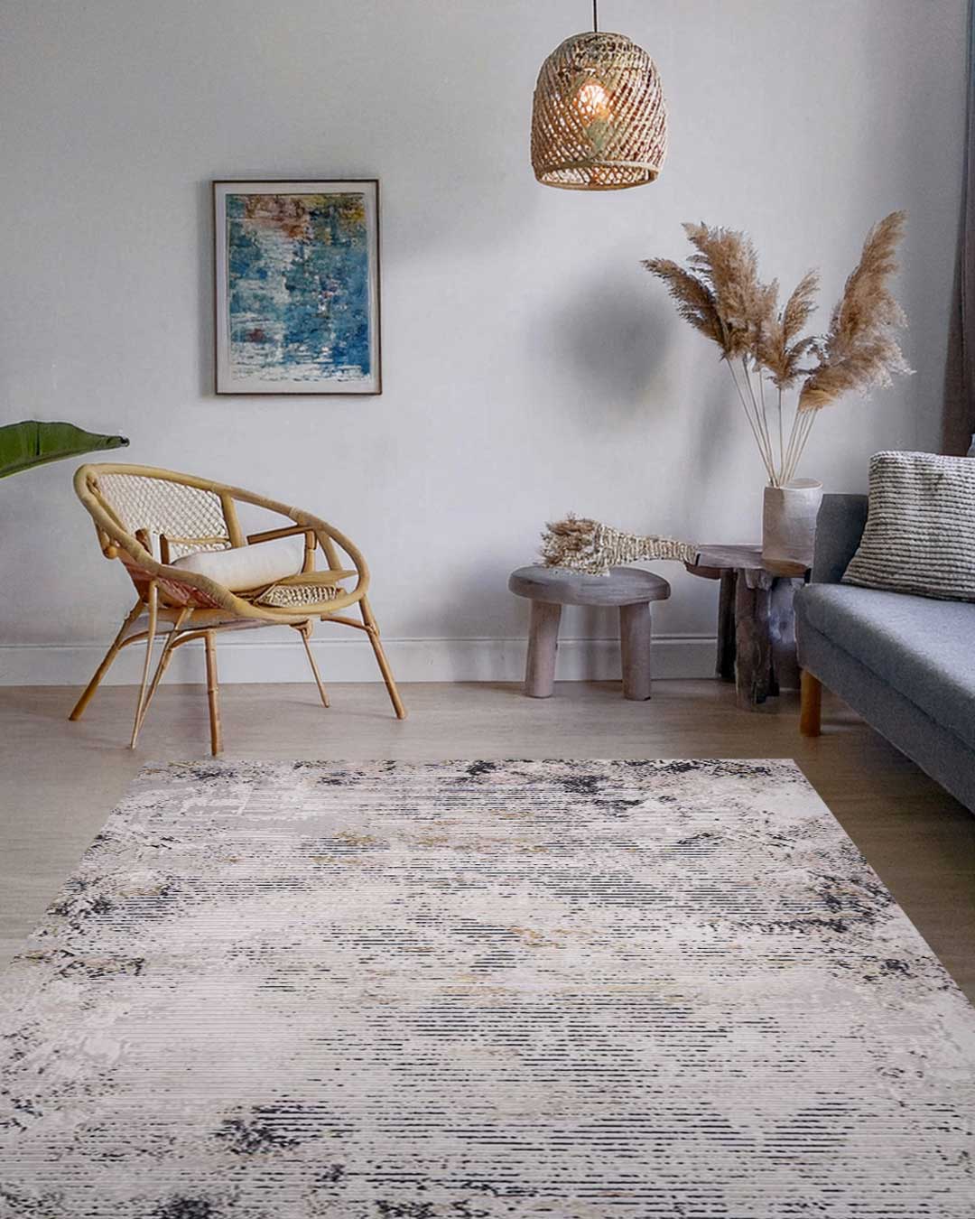 Ruby Weathered Lines Beige and Gold Rug