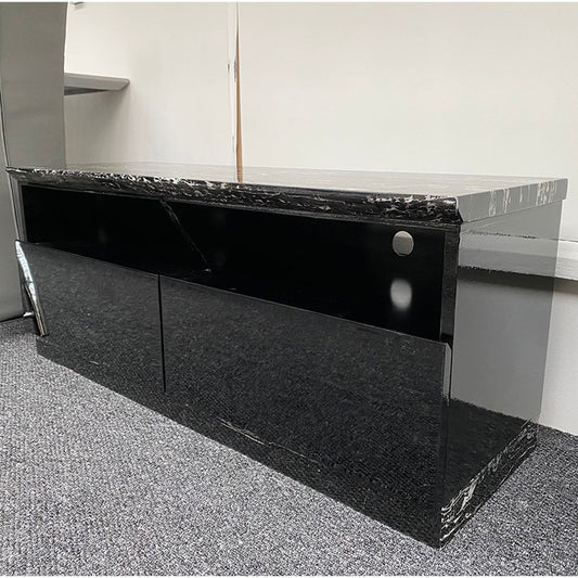 Black TV Unit with Black Marble Effect Top