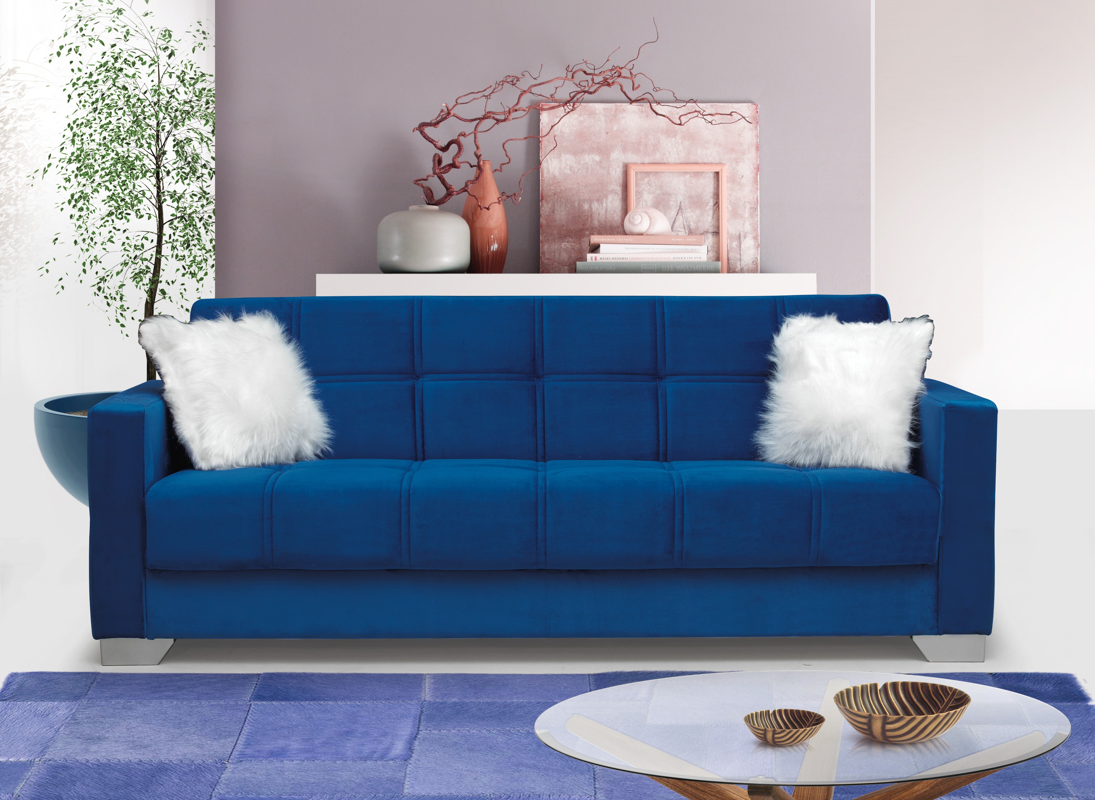 Royal blue velvet sofa outlet bed